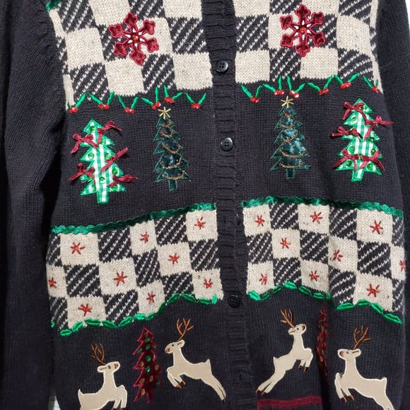 Christmas Cardigan Sweater. Christmas trees and reindeer. New - Picture 2 of 6